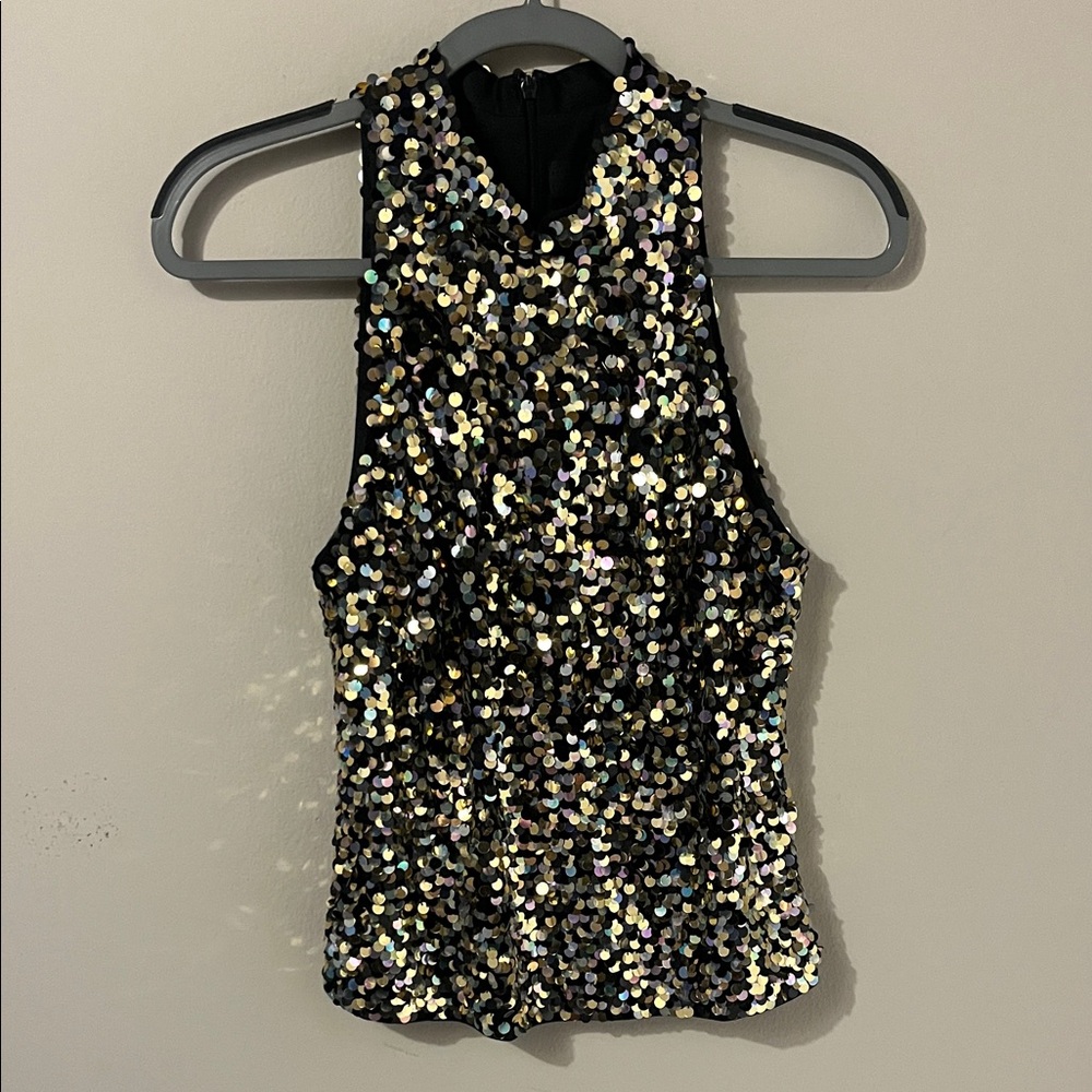 JS Boutique Black and Gold Sequin Tank Top